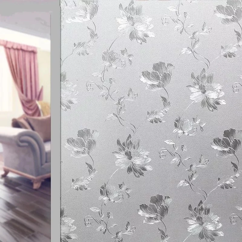 

3D Water hibiscus Glue free Glass Window Film Sticker Static Frosted Bathroom Balcony door Home Decor Decals 50/60/70/80*200cm