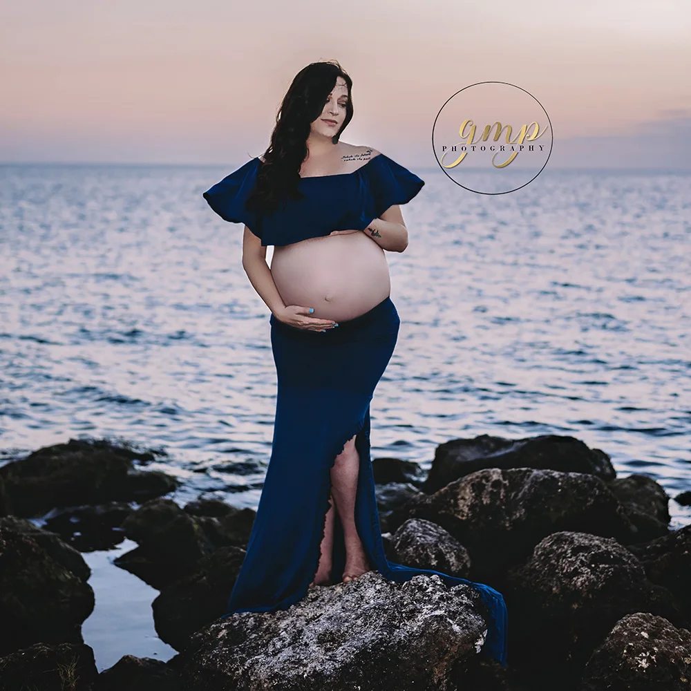 Новое хлопковое платье для беременных с оборками разрезом на талии длинное