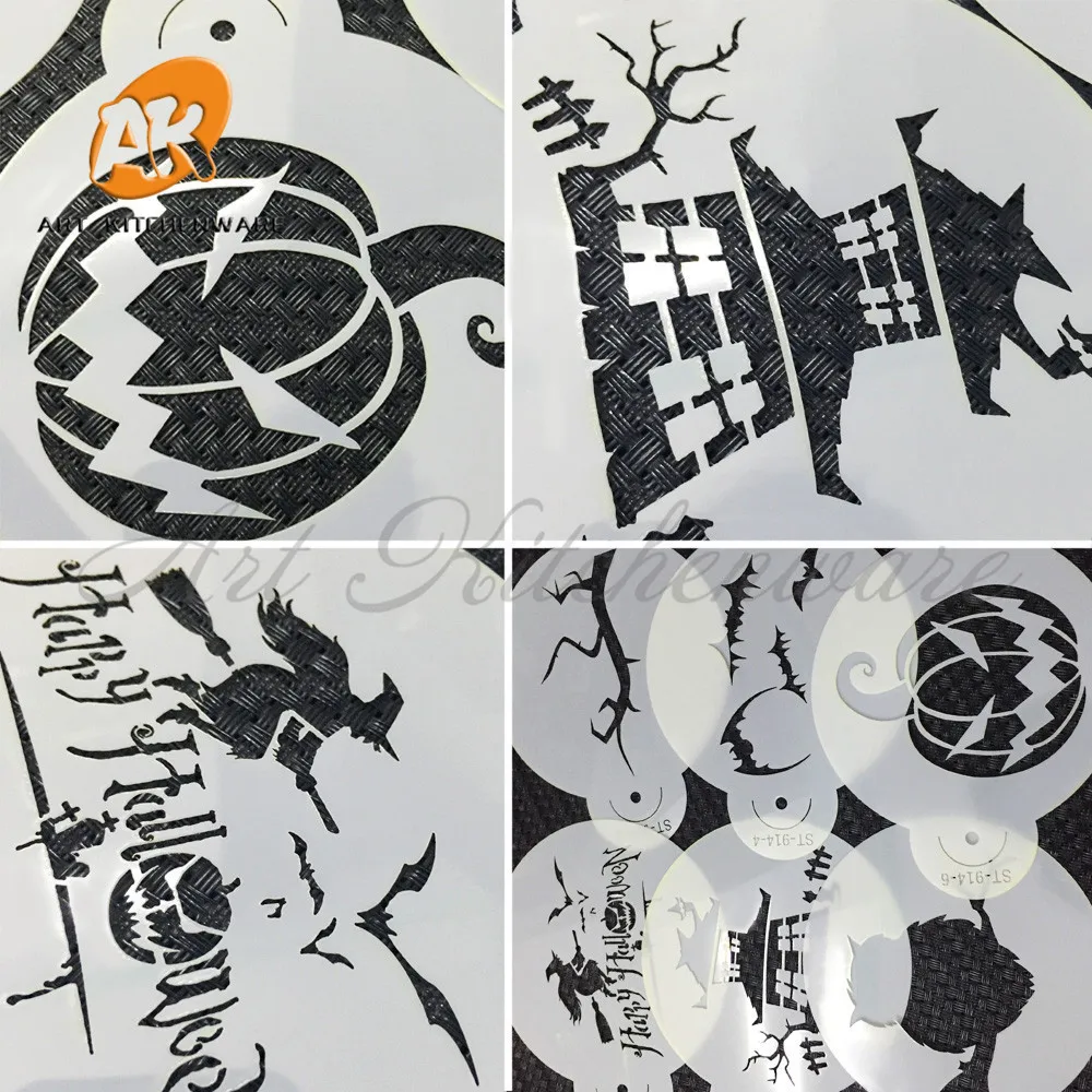 6 шт./компл. Счастливый Хэллоуин Летучая мышь/тыква/Призрак дом дизайн трафарет