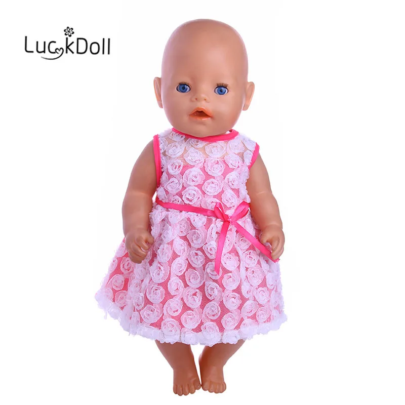 Ажурное Розовое Шифоновое Платье LUCKDOLL 18 дюймов американский размер 43 см