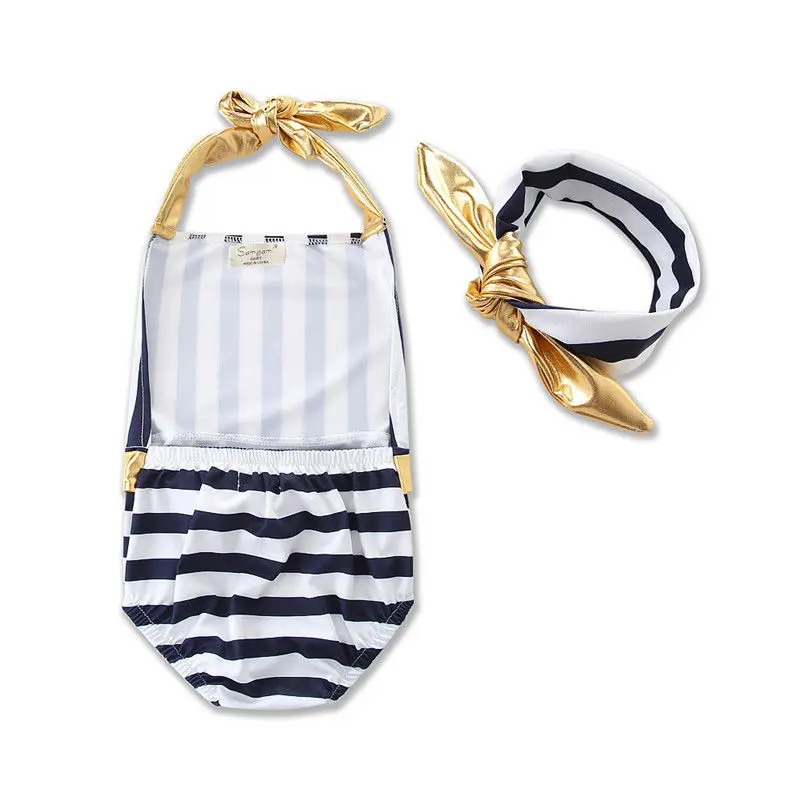 Комплект из 2 предметов для маленьких девочек в полоску с золотым галстуком