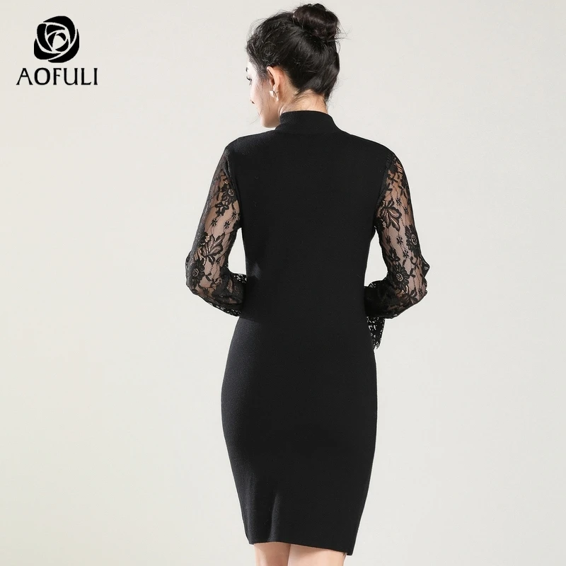 AOFULI/вязаное облегающее платье большого размера Женское зимнее теплое