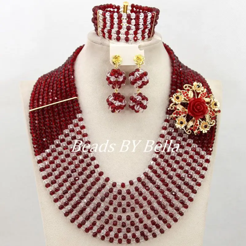 Нигерийские Свадебные африканские бусы ювелирный набор бордовое вино