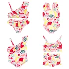 Купальник для девочек 9-6 лет, 2020, детская пляжная одежда, детские купальные костюмы с милым принтом фруктов, бикини с оборками, детский купальный костюм