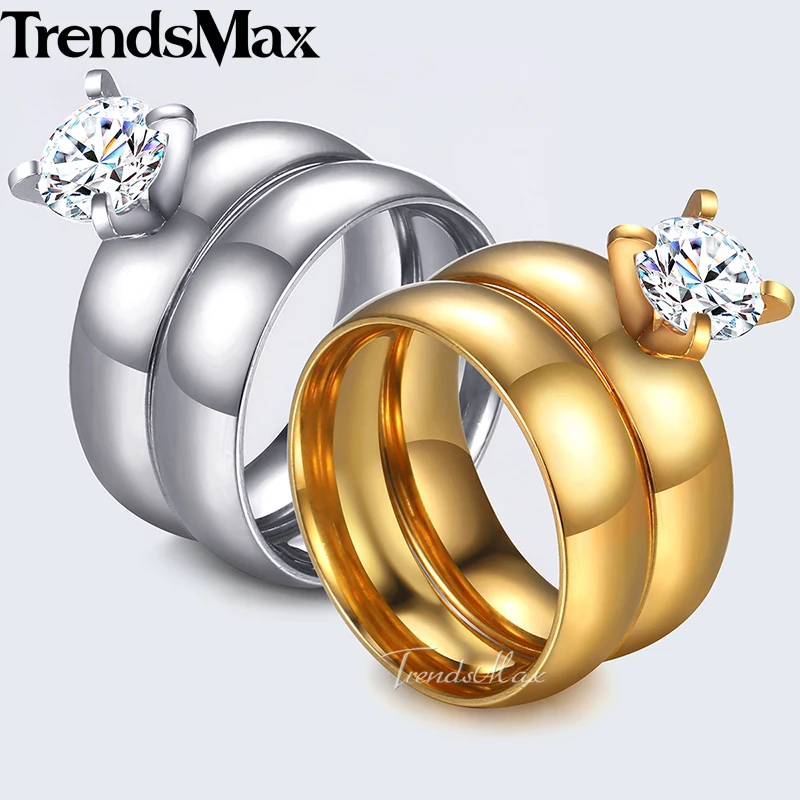 Набор свадебных колец Trendsmax для мужчин и женщин Золотое кольцо из нержавеющей