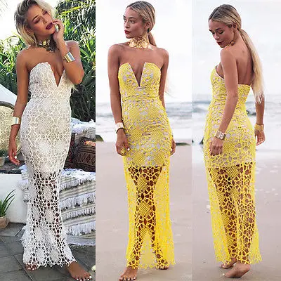 2015 Women summer dress Sexy Lace Party Prom Summer Beach Maxi Long Dress | Женская одежда