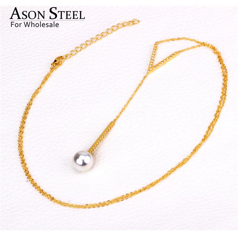 ASONSTEEL длинный 68 см + 5 свитер цепь из нержавеющей стали искусственный жемчуг
