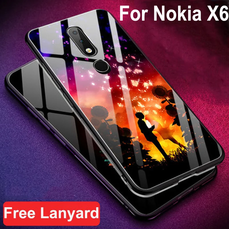 Роскошный чехол из закаленного стекла для Nokia X6 2018 мягкая силиконовая рамка