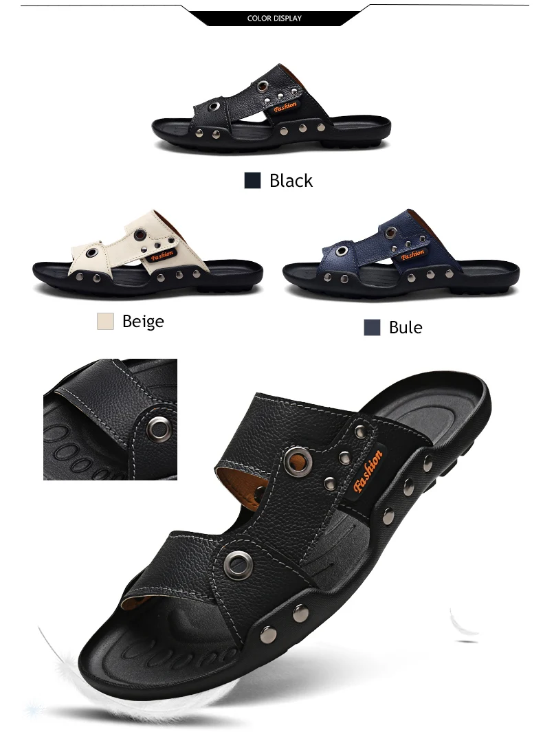 VKERGB Male flip flops Men sandals Mens slippers outdoor Summer sandals for men Brand leather shales house slippers man Blue Hot