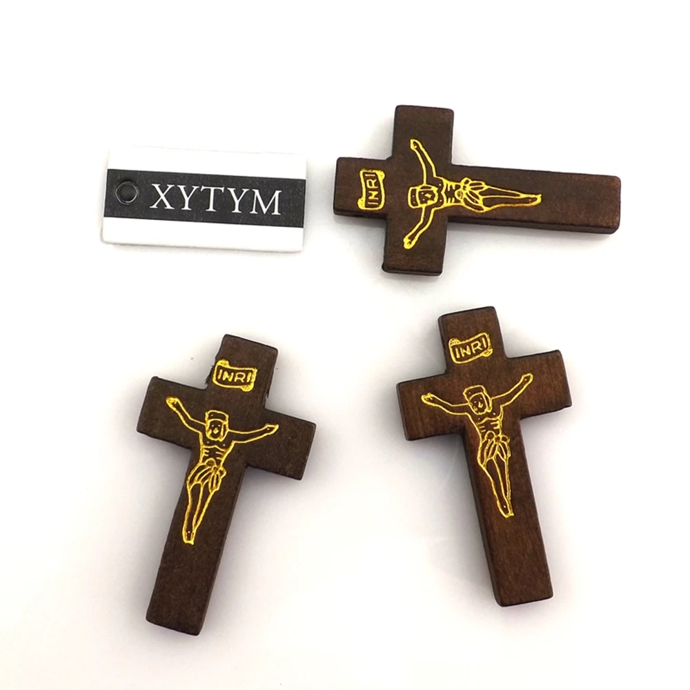 100 шт./лот резной INRI Jesus деревянный крест подвеска на Рождество и Пасху 42x15x5 мм