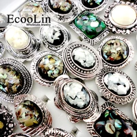 10pcs nature cameo shell rings for women fashion wholesale jewelry ring lots adjustable size lr437