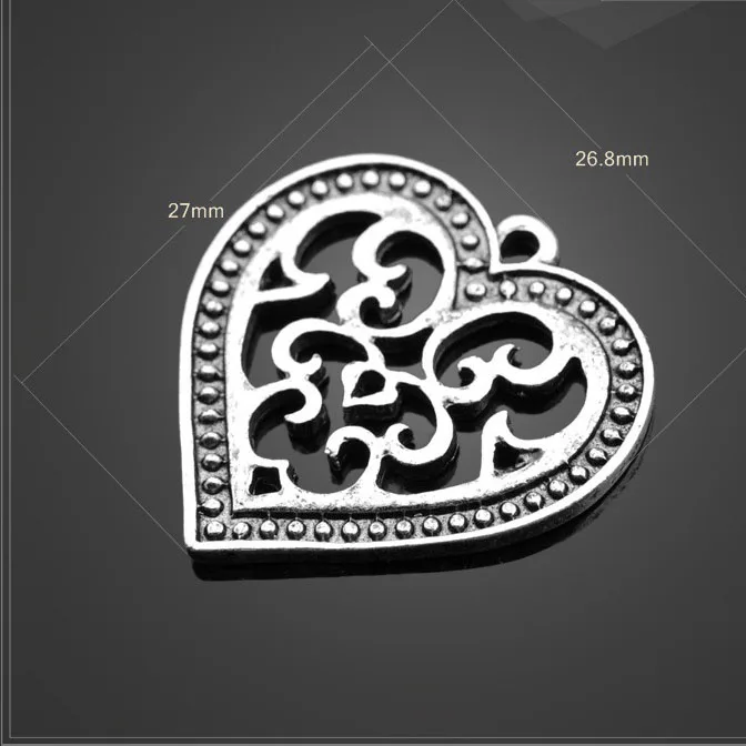 

Top Quality 10Pieces/Lot 27mm*28.8mm Antique Silver Plated Hollow Out Heart Charm For Jewelry Diy Making