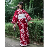 traditional japanese floral kimono with obi womens cotton bath robe yukata female vintage cosplay costume evening dress