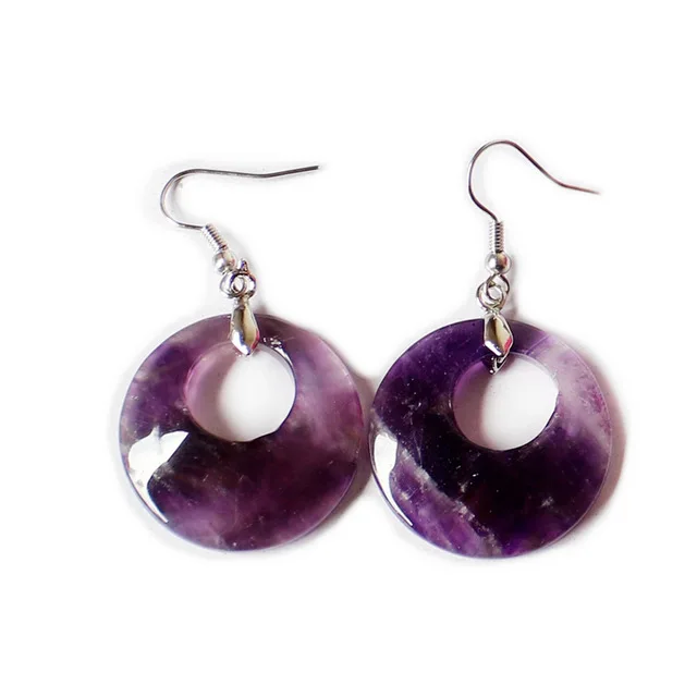 Amethysts Круглый полый круг серьги в виде капель с натуральными аметистами розового цвета с украшением в виде кристаллов бирюза камень тигровый глаз Для женщин ювелирные изделия подвеска и серьги-подвески - Окраска металла: Amethysts