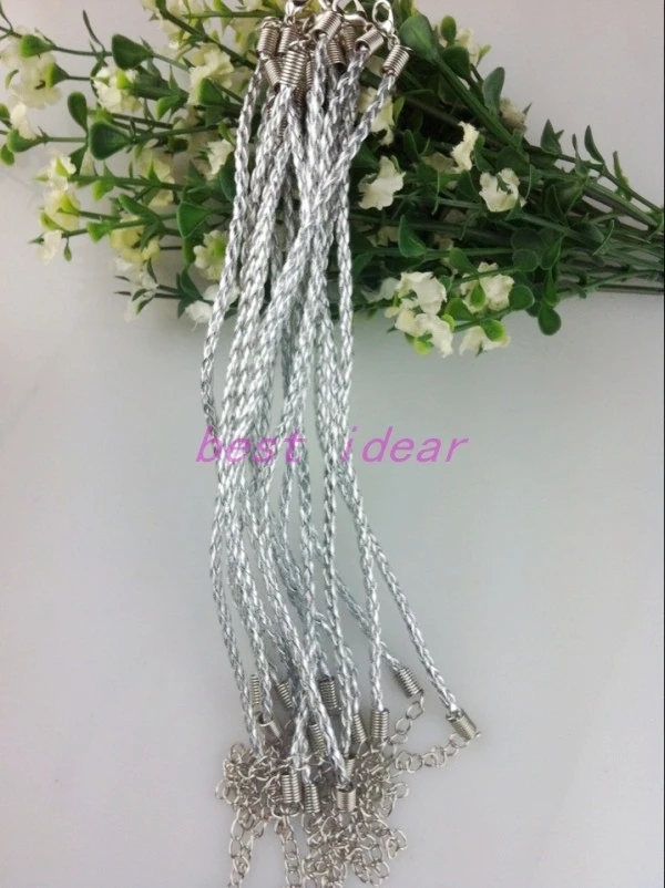 

100pcs Silver Leather Braided Charm Bracelet For Bead lobster Clasp Cords 18cm ,free shipping, FB-885