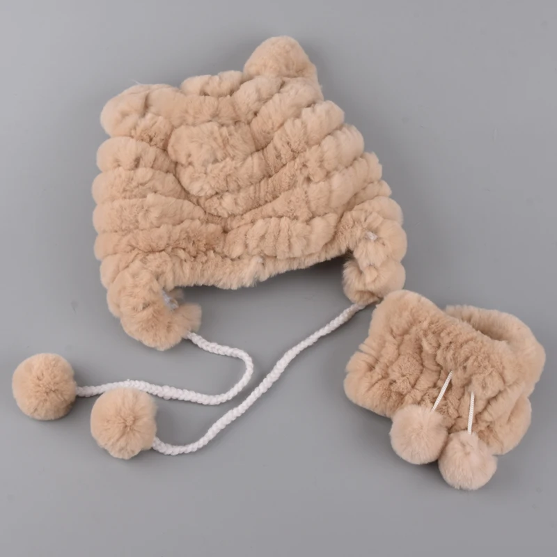 Детские меховые шапки кольцо шарф с помпоном шапочки для девочек настоящий мех