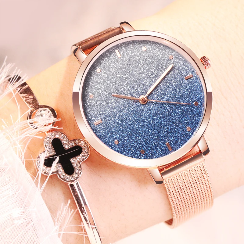 

Fashion Rose Gold Women's Watches Starry Sky Exquisite Ladies Watch Women Glitter Dial Clock zegarek damski orologio donna