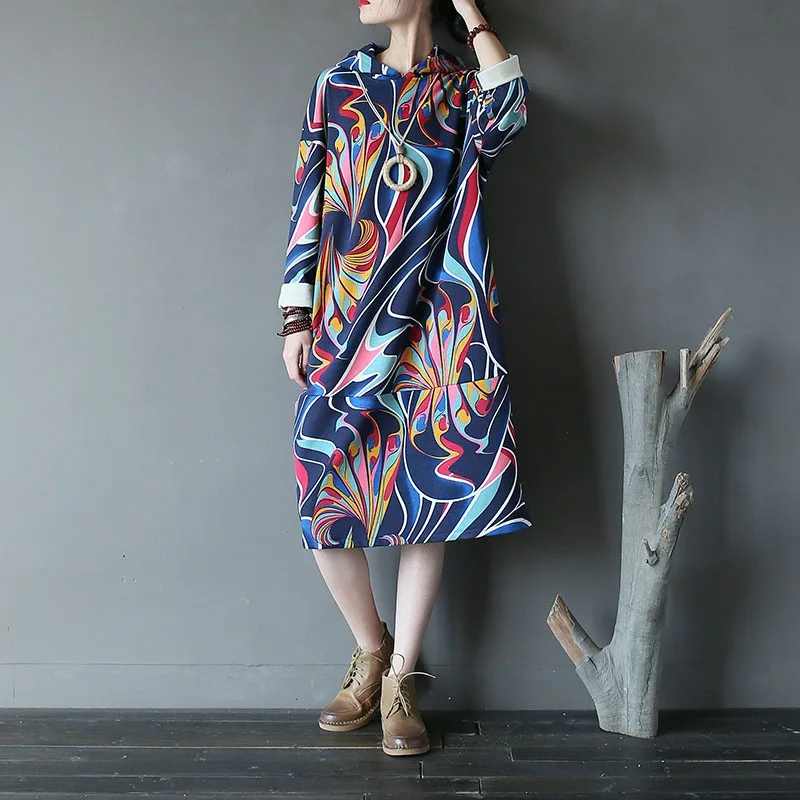 Осень-зима Для женщин длинные толстовки геометрический принт хлопок пуловер с