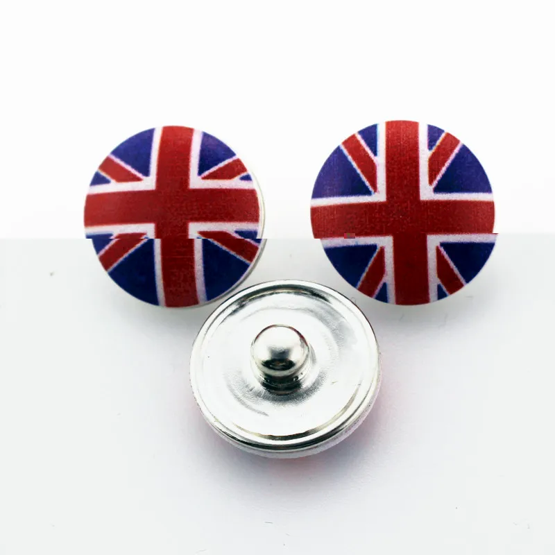 

50pcs/lot Printing United Kingdom Flag Snap Buttons 18mm Ginger Snap Bracelet&Bangles DIY Snap necklace Jewelry Charms