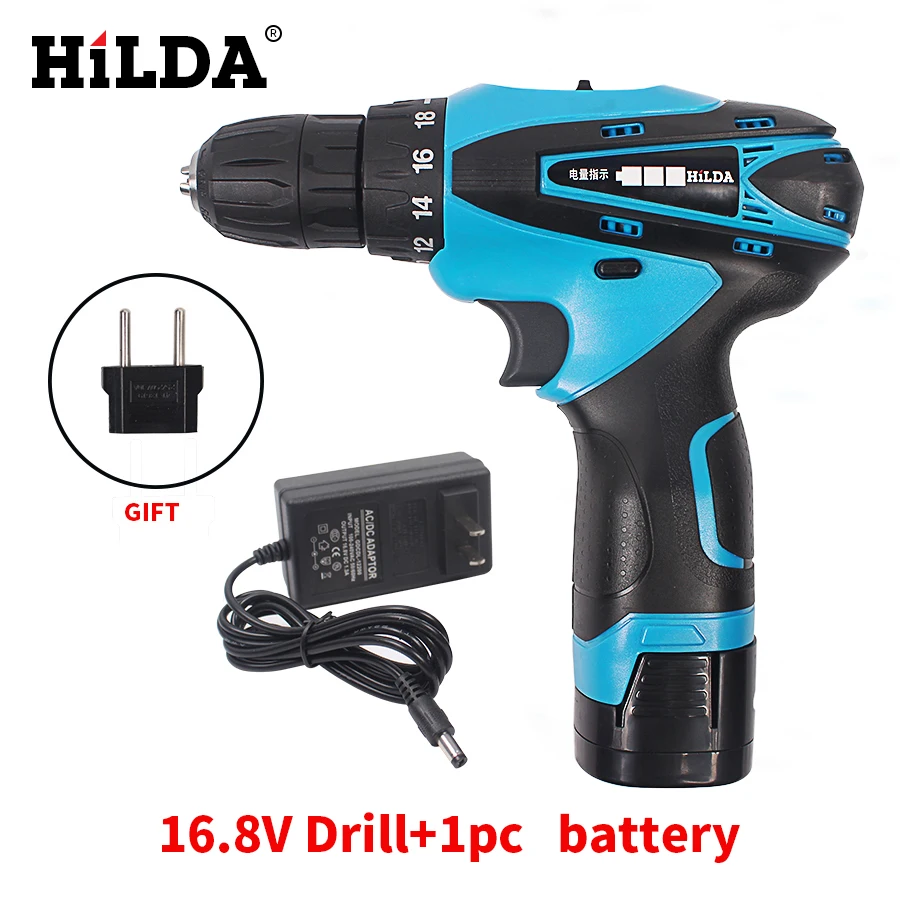 HILDA 12 V 16 8 электрическая дрель 2 скорости перезаряжаемая литиевая батарея