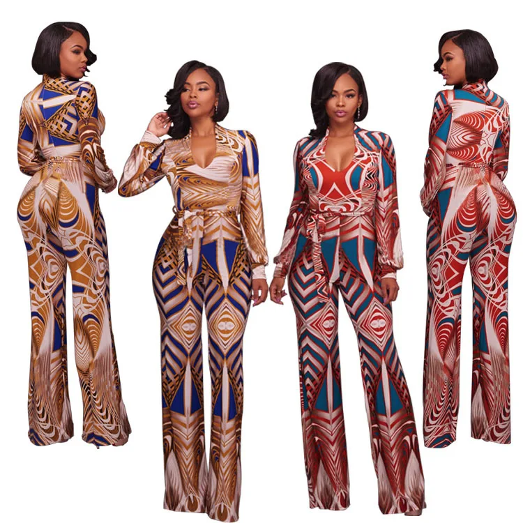 2017 элегантный комбинезон осень и Новинка зимы Для женщин цифровой печати Длинные