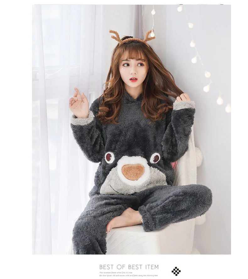 Пижама женская зимняя Пижама Kigurumi Kawaii Ночной костюм флисовая одежда для сна Одежда для дома Корейская Милая Пижама домашняя одежда