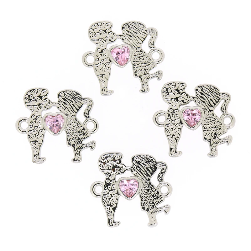 Charms 4 Metal Colors Sweet Kissing Couple Charm With Heart Shape Pink Crystal 2 Loops For Chic Diy Jewelry Making Bracelet | Украшения и