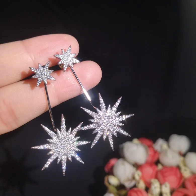 Серьги для женщин белого золота AAA кубическая циркониевая Снежинка модные