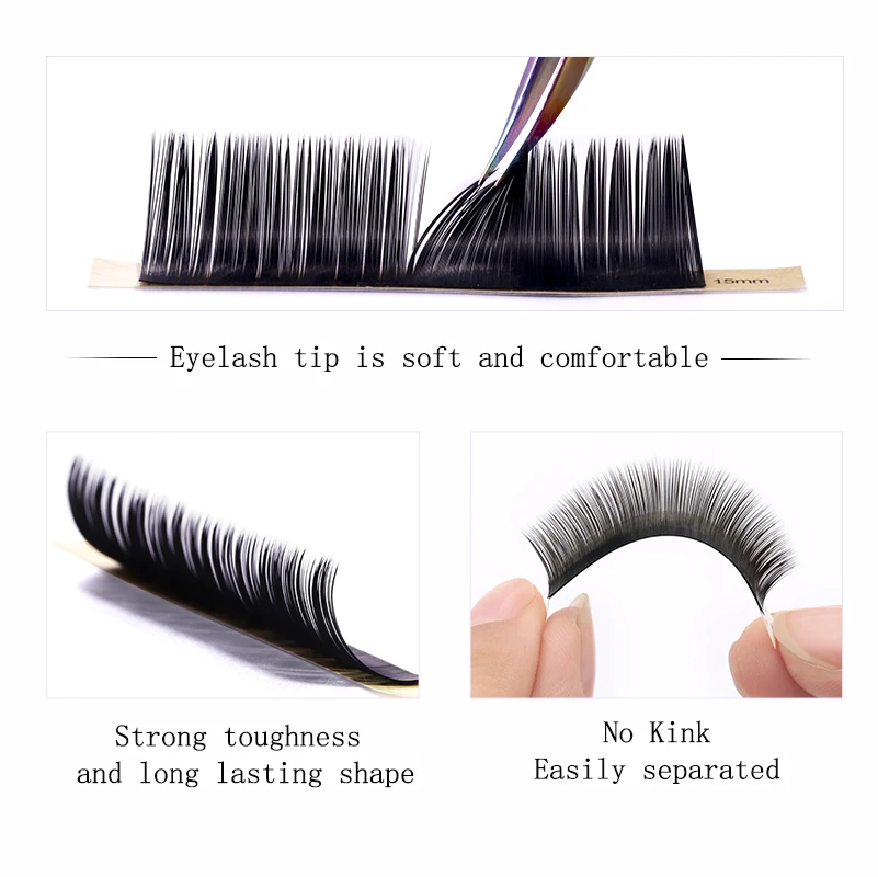 16 Rows/Case False Eyelash Extension Lashes Accessories 7~15mm Mix Size 3D individual Eyelashes Tray Extensions For Makeup Tool