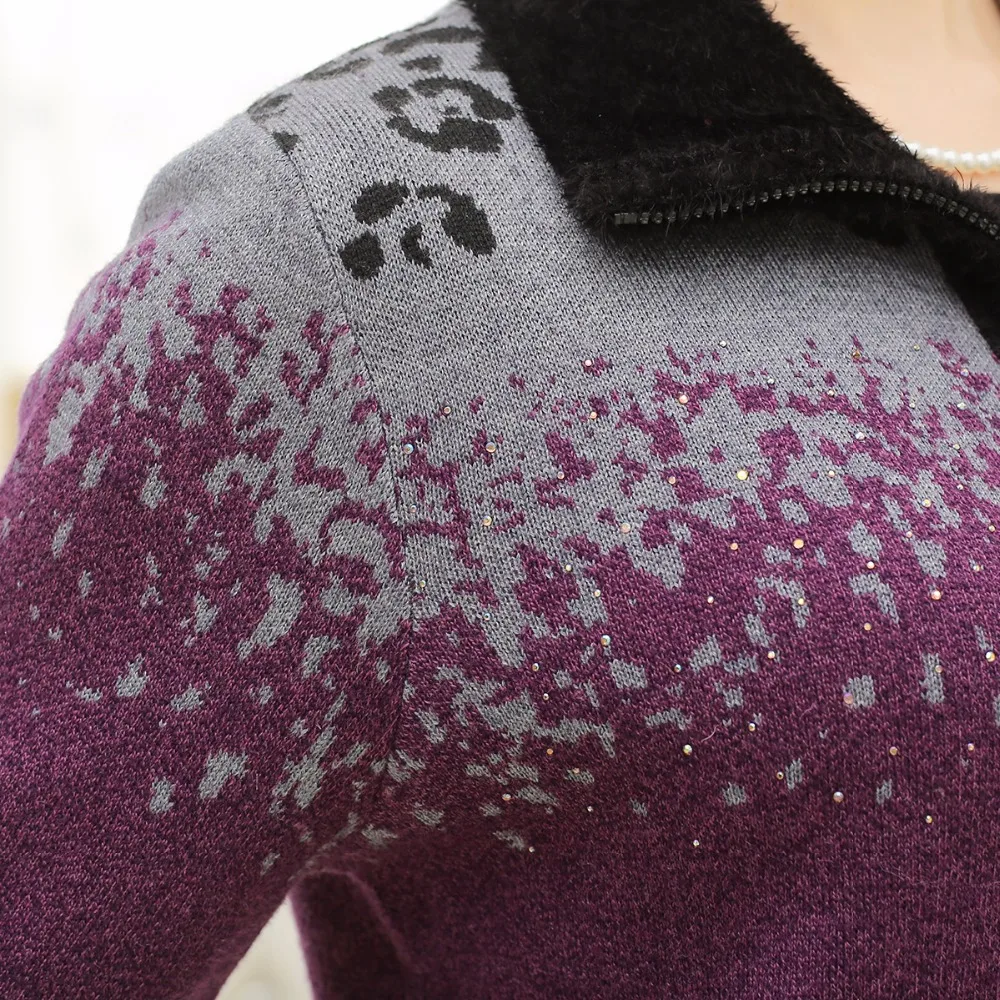 ASLTW High Quality Sweater For Women New Long Sleeve Cashmere Female Cardigan Mohair Turn Down Collar Plus Size Jacket |