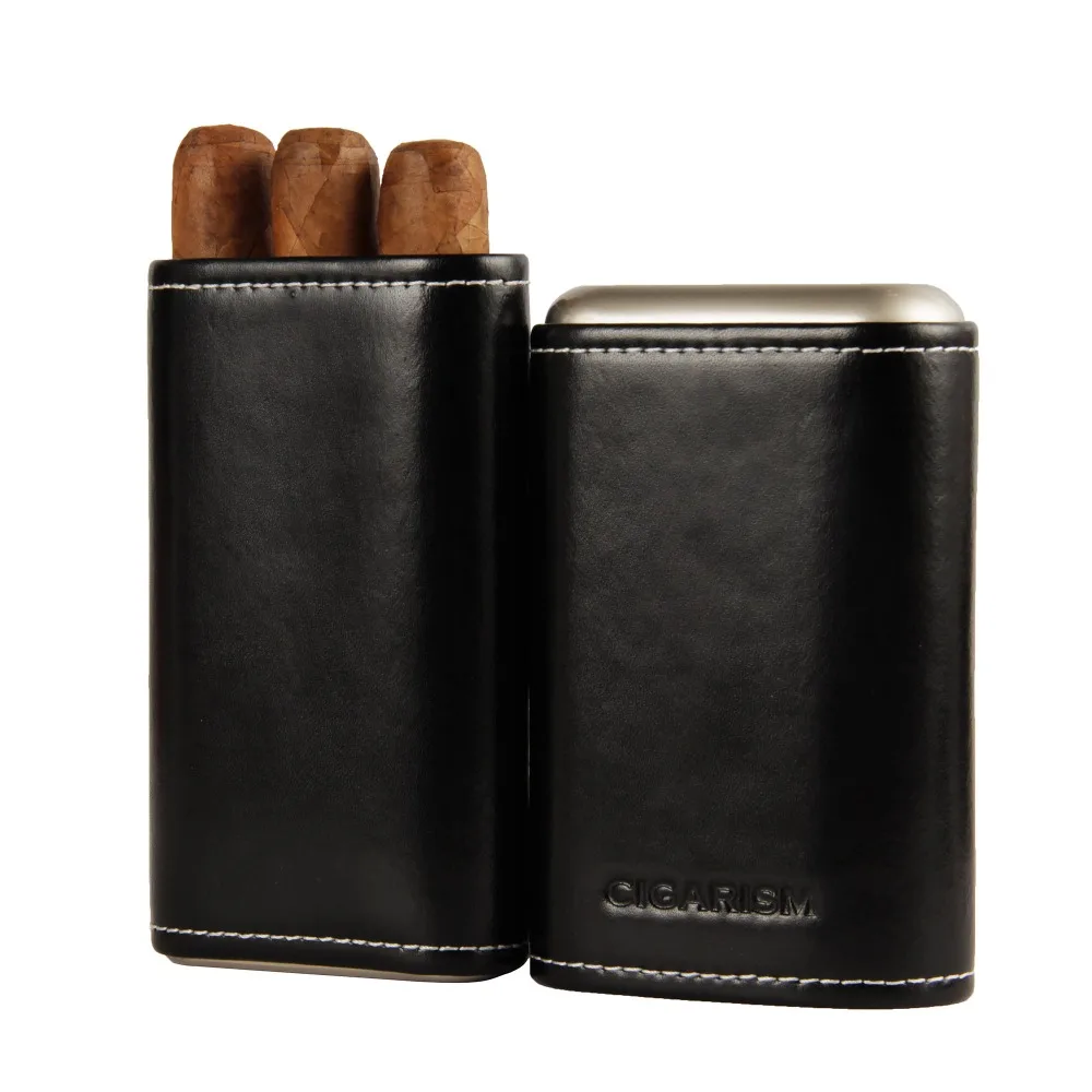 CIGARISM черный кожаный кедр выстроились сигары путешествий держатель дело 3