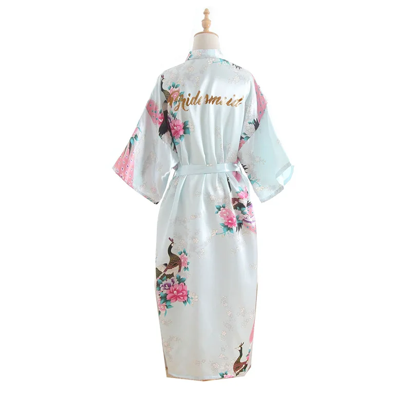 &quotBridesmaid &quot Letter peacock Women Robe Bride Bridesmaid Wedding Kimono Long Robes Sleepwear Nightgown Dress Bathrobe Pajamas |