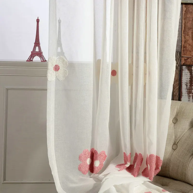 Белые тюлевые шторы для гостиной детской комнаты девочек красные цветочные
