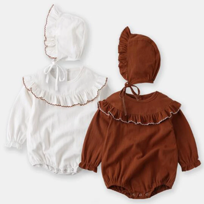 

New Spring Baby Bodysuits Edition Korean Baby Lotus Leaf Collar Bodysuits Long Sleeved Dress Girl Bag Fart Clothes Climbing Suit