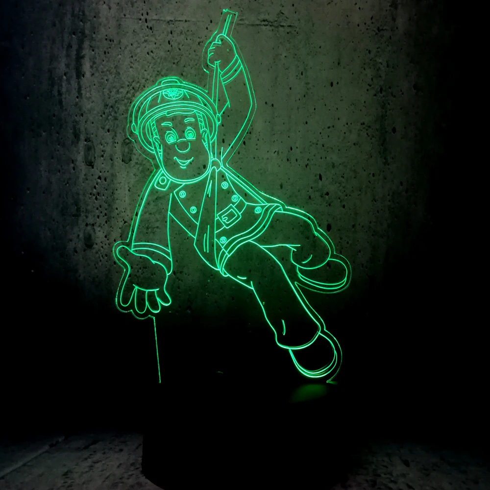 Пожарный Сэм 3D Светодиодная лампа Мультфильм Человек ночник домашний декор