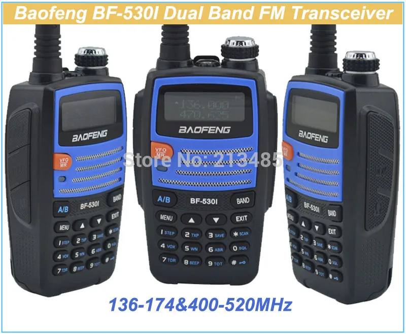 

Color Blue baofeng BF-530I 136-174MHz & 400-520MHz Dual Band 5W/1W 128CH FM 65-108MHz with Free Earphone Portable Two-way Radio