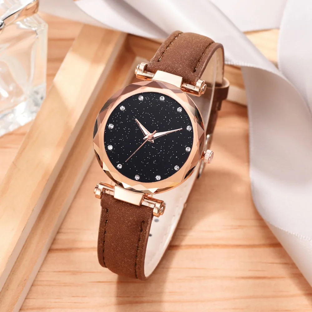 Топ часы женские модные часы ремешок для часов PU браслет Femme Montre звездное небо платье стразы женские Zegarek Damski
