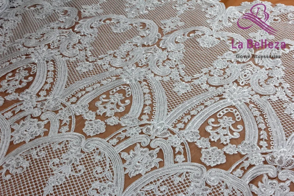 La Belleza 1 ярд слоновой кости/черный тяжелый Высокое качество шнур свадебное платье кружевной ткани 51 ''ширина