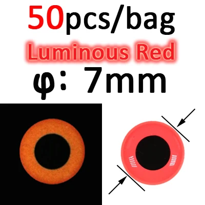 50pcs 7mm Red ICERIO 50 шт. светящиеся 3D эпоксидные рыбные глаза для завязывания мух стример приманка джиг приманка изготовление материала - Цвет: 50pcs 7mm Red