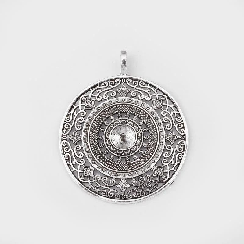 Antique Silver 2 шт. старинное серебро/бронза/золото большой круглый чехол с изображением цветка мандалы филигранные подвески для Цепочки и ожерелья ювелирных изделий 56x68 мм - Окраска металла: Antique Silver