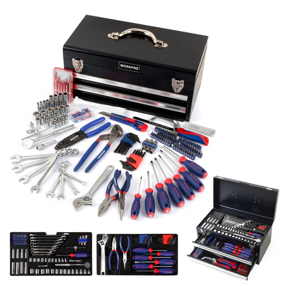 WORKPRO 229PC металлический ящик для инструментов Набор домашних набор бытовых