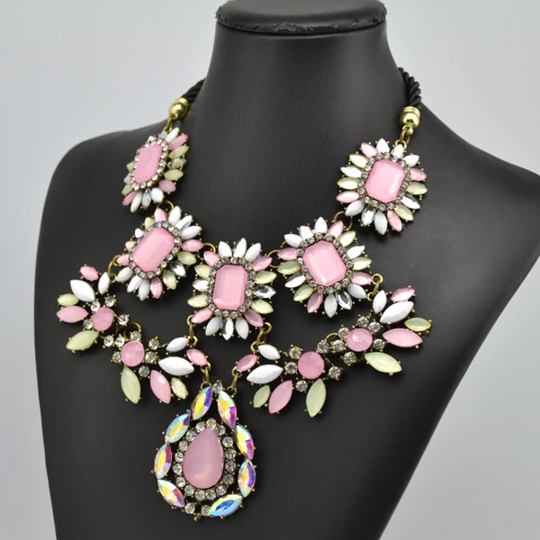 Женское акриловое ожерелье Массивное колье-чокер в индийском стиле с розовыми