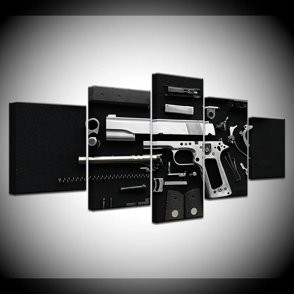 

Home Decoration Wall Art Modern Painting For Living Room 5 Panel Pistol Canvas Printed Poster Modular Frame Pictures Artwork