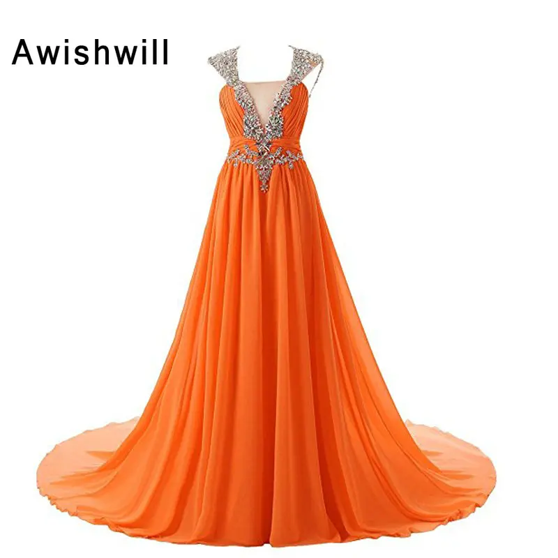 

Оранжевое праздничное платье с рукавами-крылышками и открытой спиной, шифоновые длинные платья для выпускного вечера для женщин, Vestido Longo, н...