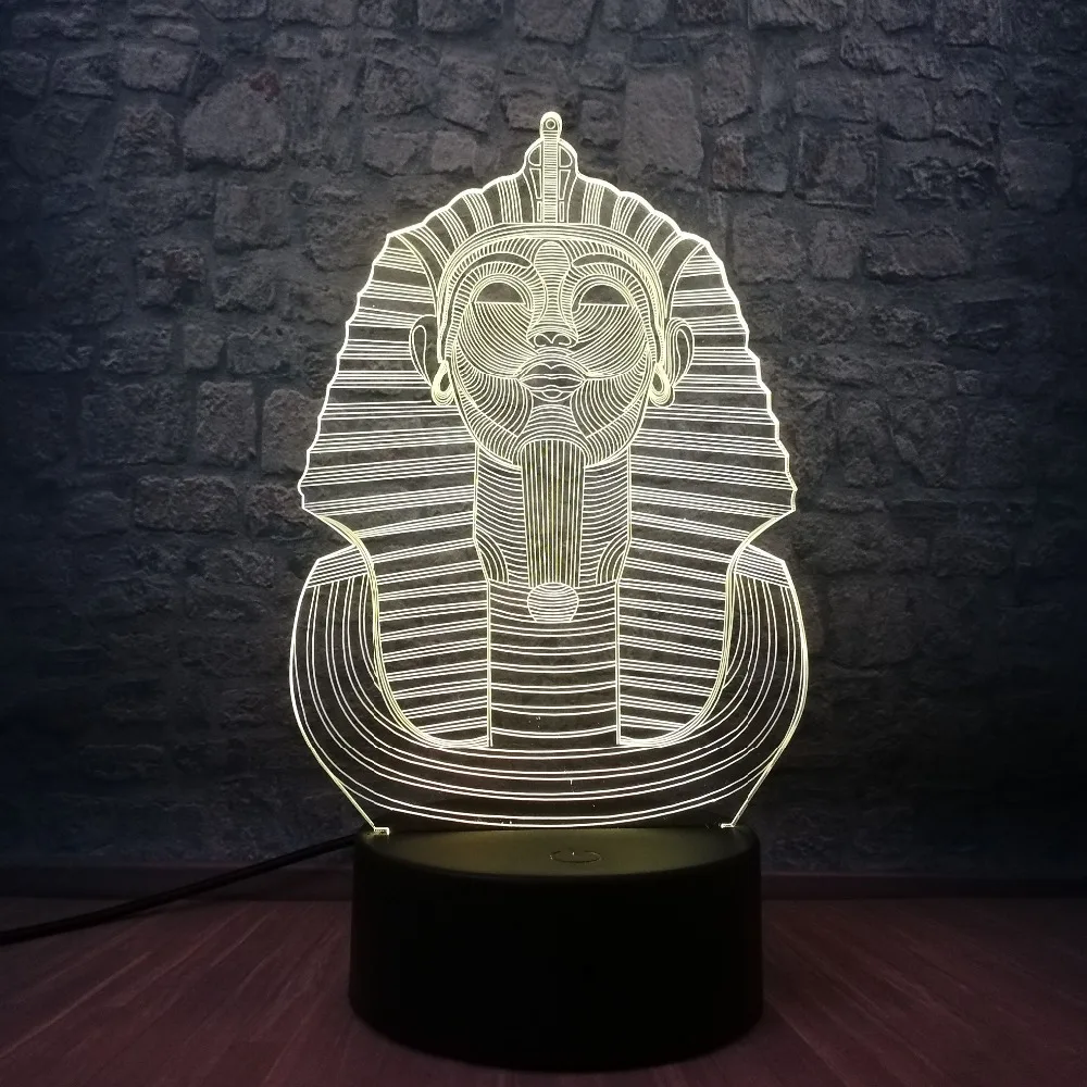 Новинка 3D Египетский Сфинкс Фараон RGB 7 цветов градиентная Ночная лампа Bulbing Mood