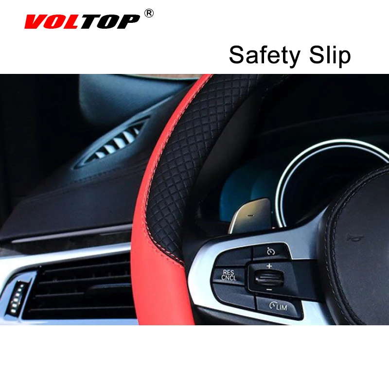 VOLTOP Кожаный цветной чехол на руль, украшения, автомобильные аксессуары, украшение, четыре сезона, универсальный, 36-38 см, спортивный, нескользящий