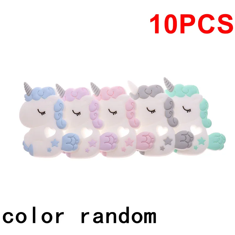 Unicorn-Random Mix Bpa бесплатно 10 шт. милый динозавр силиконовая Детская Подвеска-Прорезыватель для зубов ожерелье коала Дракон пищевой подарок для кормления Единорог енот - Цвет: Unicorn-Random Mix
