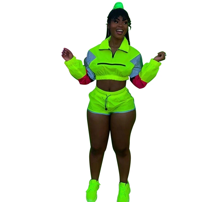 Женский спортивный костюм из двух предметов с отложным воротником и длинным