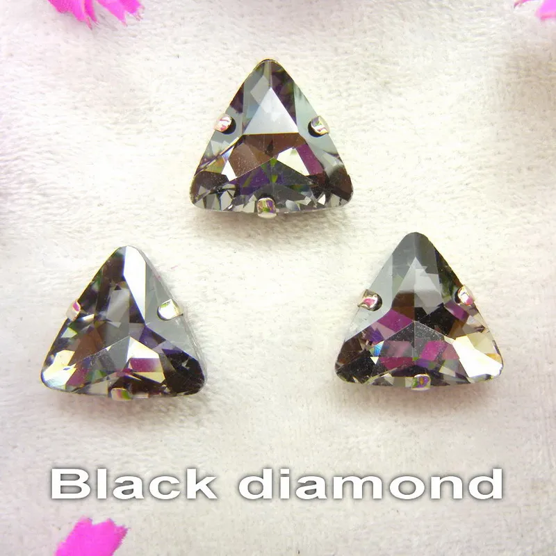 A7 Black diamond Стеклянные хрустальные серебряные коготь 18 мм 10 шт. красивые цвета треугольные формы пришитые Стразы бусины для украшения одежды diy - Цвет: A7 Black diamond