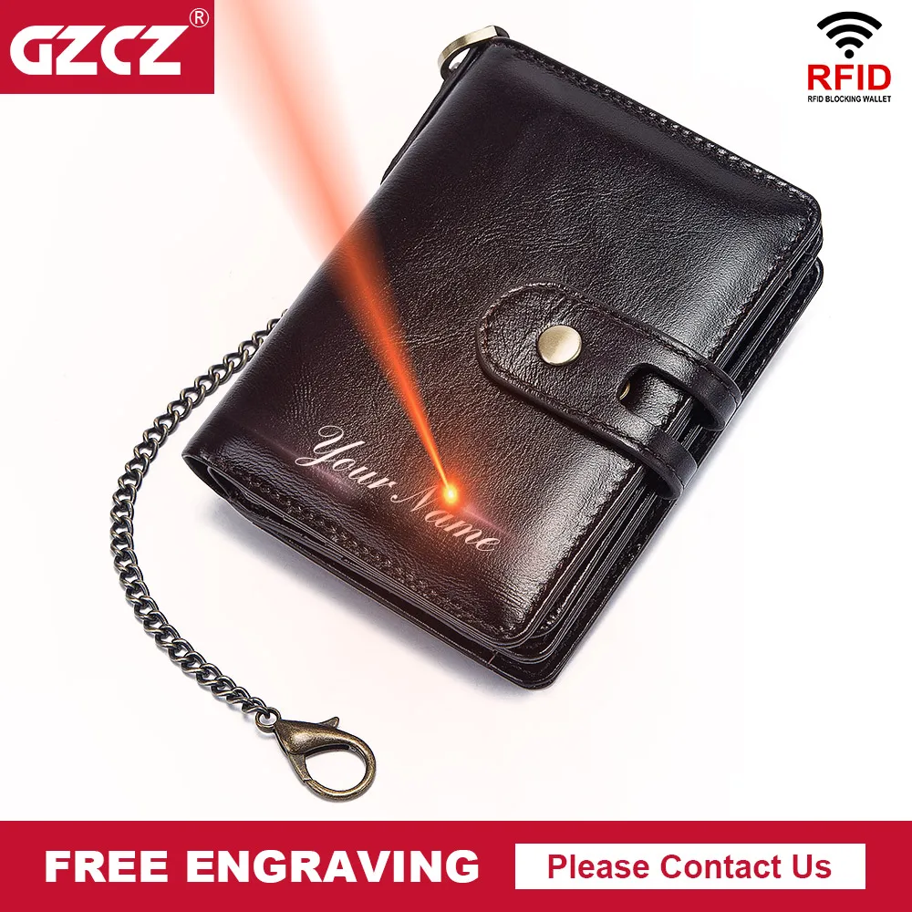 Кошелек GZCZ из натуральной кожи с бесплатной гравировкой RFID мужской портфель в
